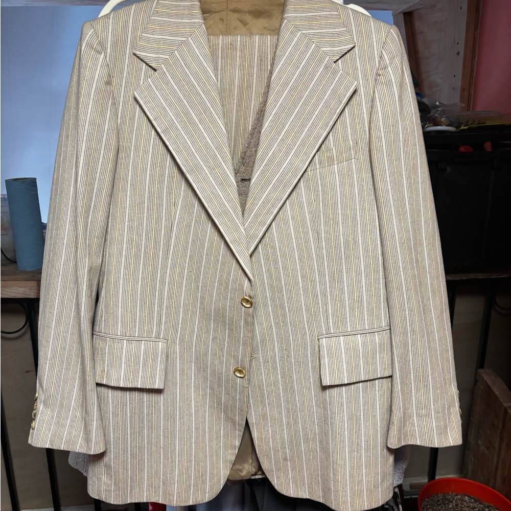 Vintage Early 70’s Pierre Cardin Mens’s Suit Striped Beige